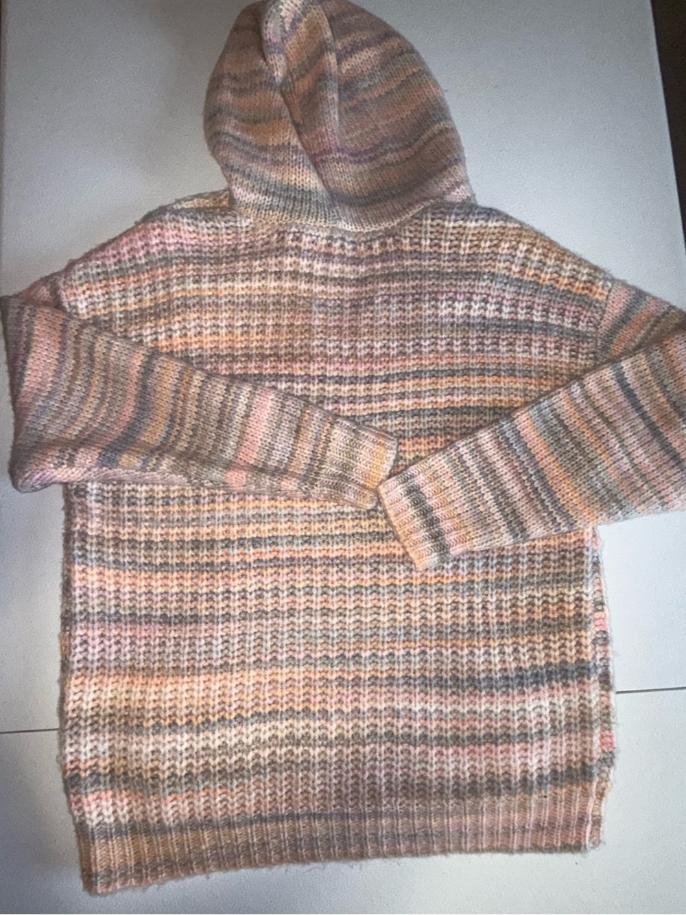 Aerie Space Dye Oversized Hooded Sweater Size Small Wool Blend Cozy Knit pastel - Picture 7 of 11